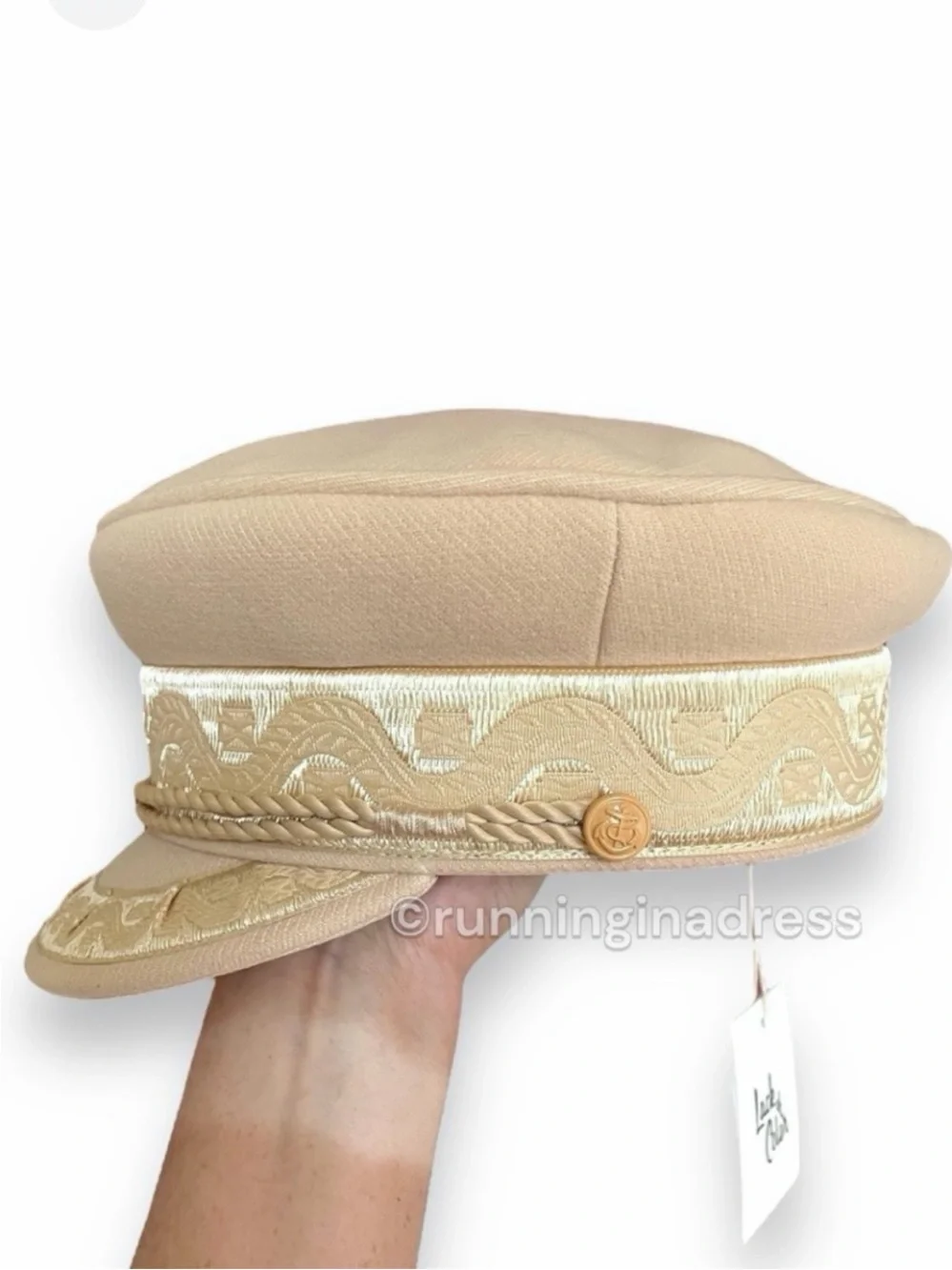 NWT Lack of Color Riviera Cap Cream Gold Anchor Button Baker Boy Hat M 57cm